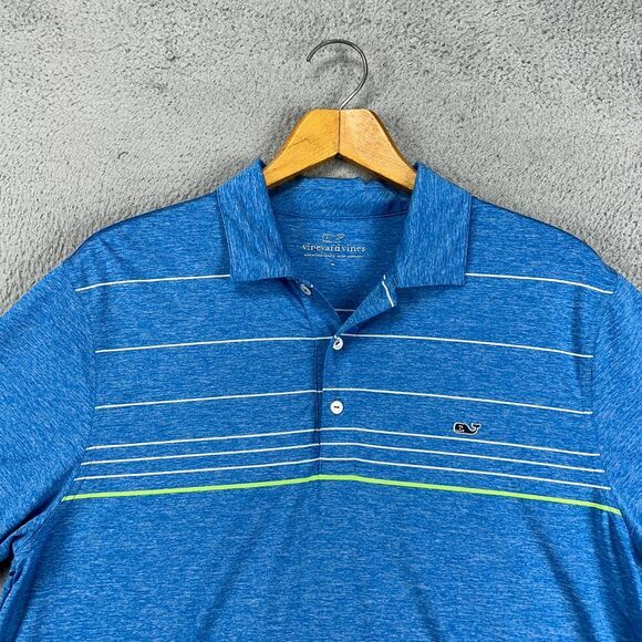 Vineyard Vines Shirt Mens Large Blue Stripes Golf Polo Athletic Stretch Rugby